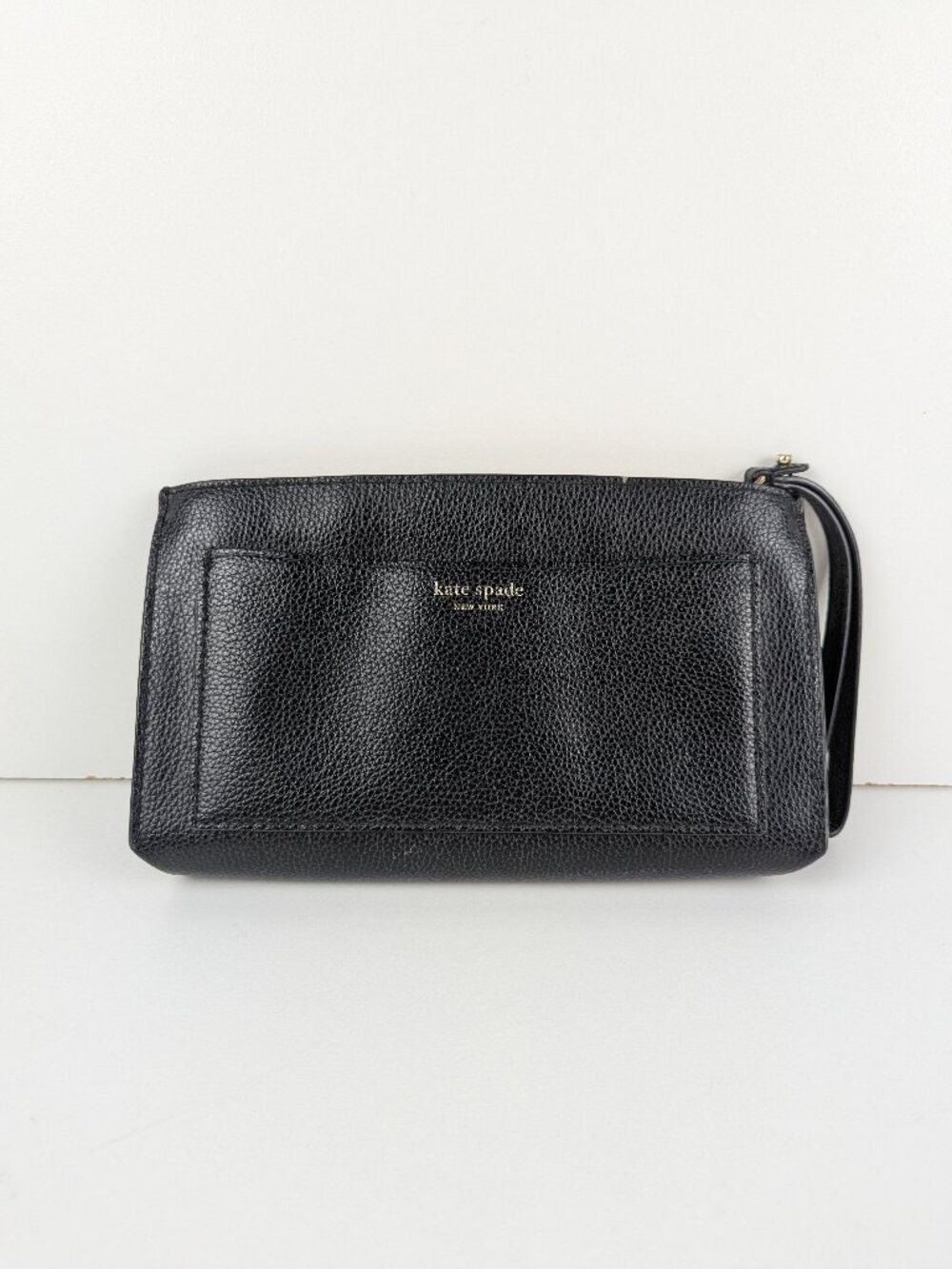 KATE SPADE Pebbled Black Leather Wristlet Wallet Pouch Credit Cardholder